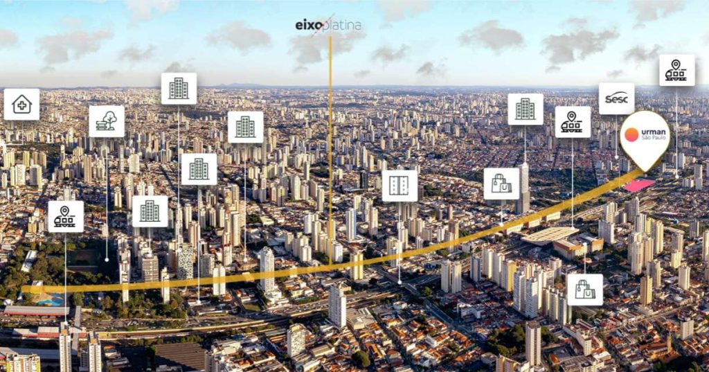 Imagem aérea do Eixo Platina na Zona Leste de São Paulo. 